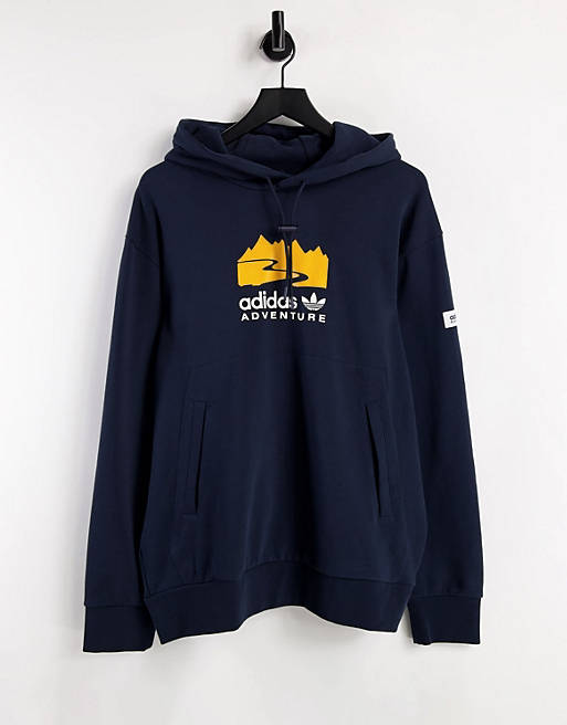 adidas Originals Adventure central print hoodie in navy