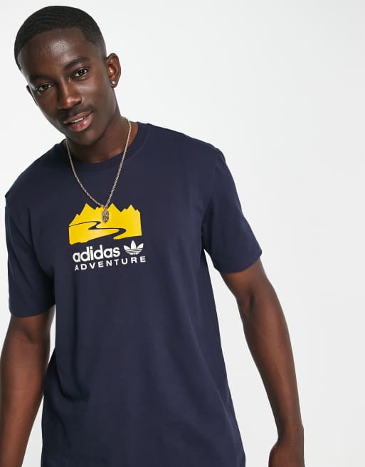 adidas Originals Adventure central print t shirt in navy