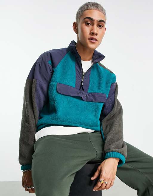 adidas Originals Adventure color block 1/4 fleece in legacy teal with ...