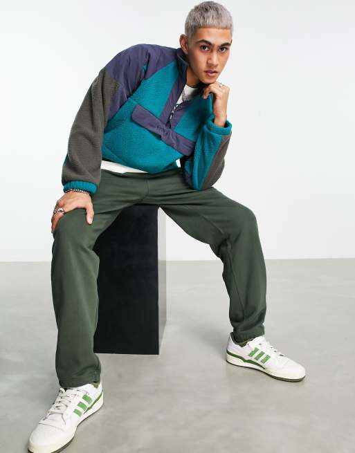 adidas Originals Adventure color block 1/4 fleece in legacy teal with large  pocket | ASOS