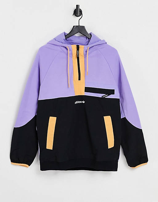 adidas Originals adventure colour block half zip hoodie in light purple
