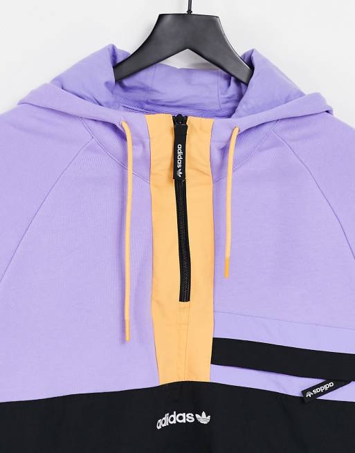 adidas Originals adventure colour block half zip hoodie in light purple |  ASOS