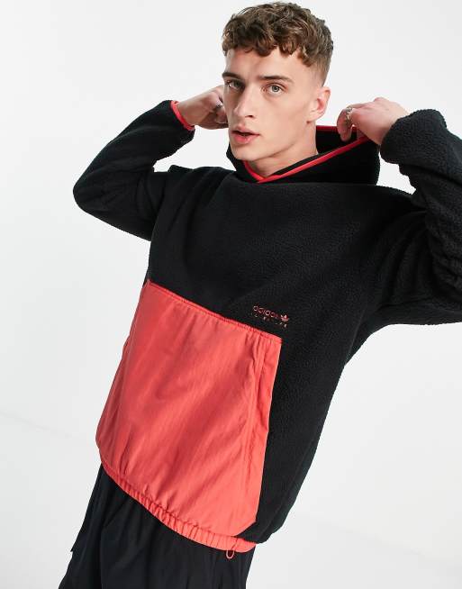 adidas Originals Adventure fleece hoodie in black with contract pocket