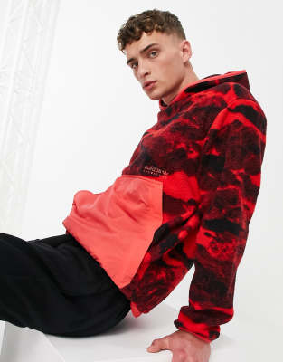 adidas Originals Adventure fleece hoodie in red with mountain print