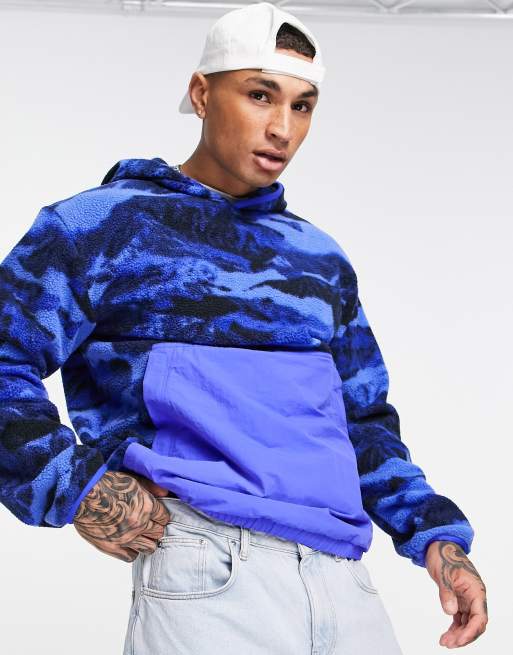 adidas Originals – Adventure – Fleece-Kapuzenpullover in Blau mit Berg-Print