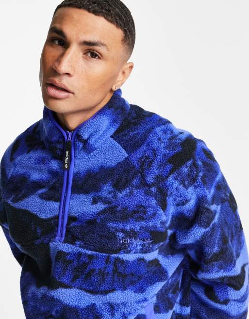 adidas Originals - Adventure - Fleece met 1/4e rits en bergprint in blauw