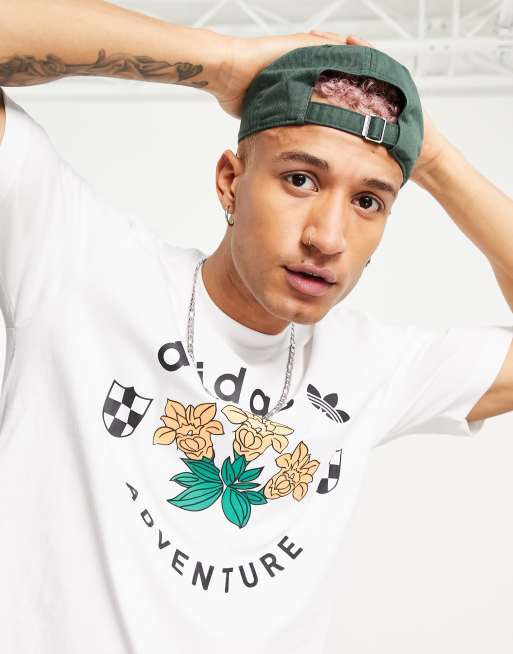 kilometer Alabama kam adidas Originals adventure flowers t-shirt in white | ASOS