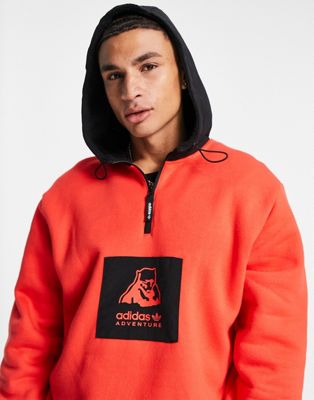 adidas Originals Adventure hoodie in red with polarbear graphic