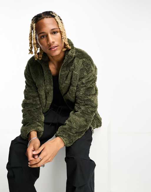 adidas Originals – Adventure – Kakifärgad fleecejacka i teddymaterial