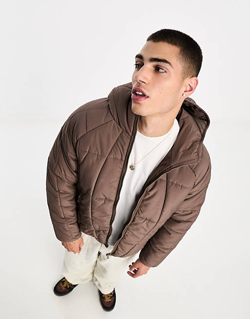 adidas Originals Adventure logo puffer jacket in brown | ASOS