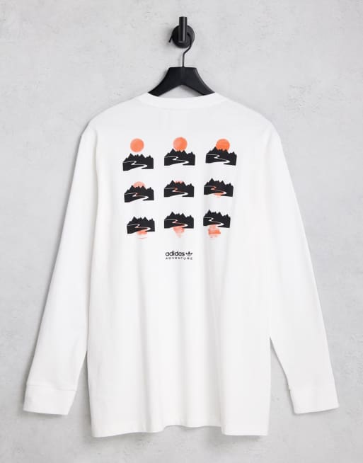 adidas Originals Adventure long sleeve t-shirt in off white with back print waves graphics