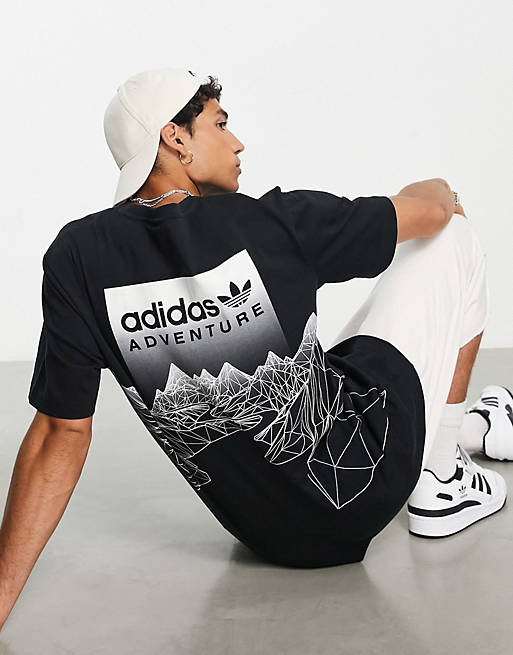 adidas Originals Adventure mountain t-shirt with back graphics in black |  ASOS