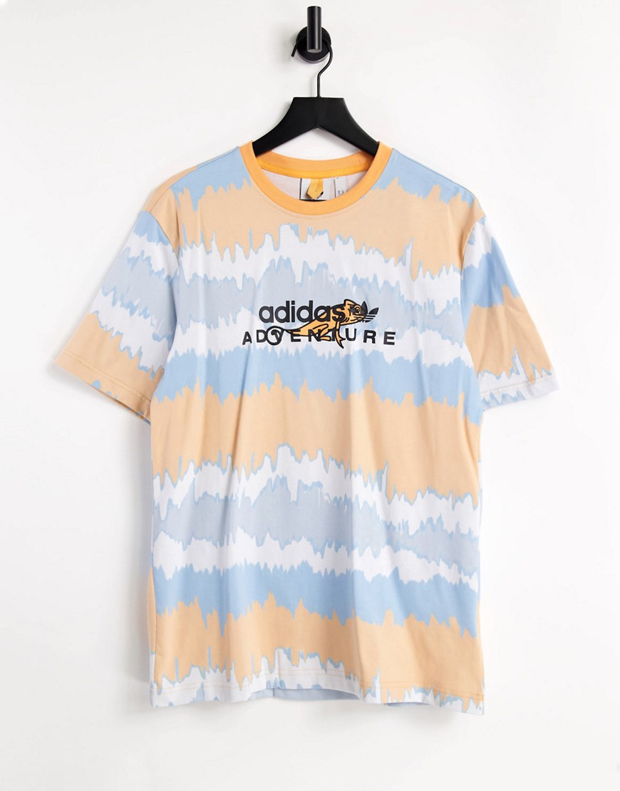 adidas Originals – Adventure – Orange t-shirt med vågtryck