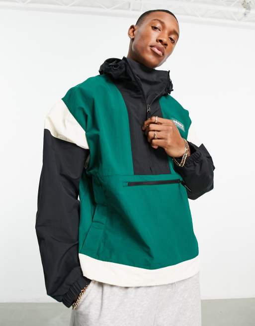 adidas Originals - Adventure - Sort og grøn jakke i polyester med halv lynlås 