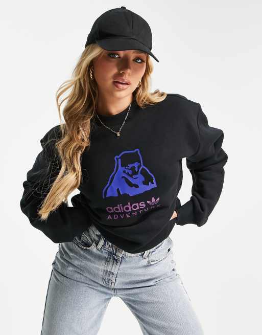 adidas Originals - Adventure - Sweat coupe boyfriend à imprimé ours polaire - Noir