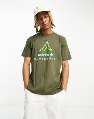 adidas Originals Adventure volcano t-shirt in olive strata - ASOS Price Checker