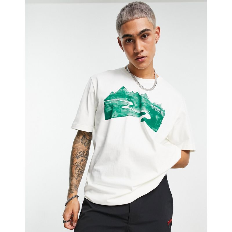 Activewear Top adidas Originals - Adventure - T-shirt bianca con stampa con montagna