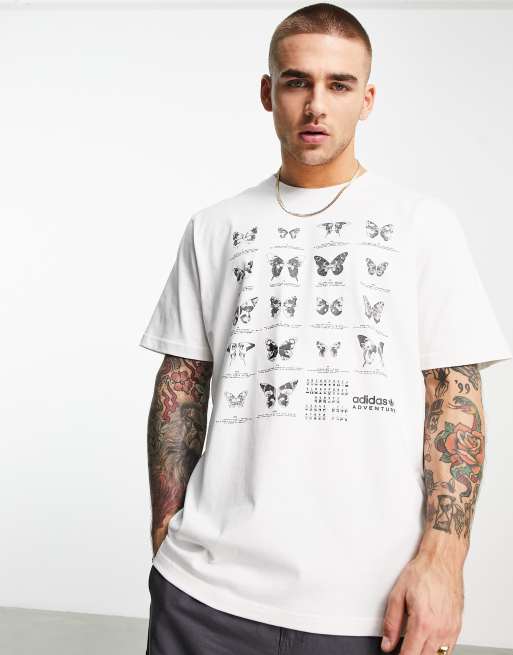 adidas Originals - Adventure - T-shirt bianca con stampa di farfalle