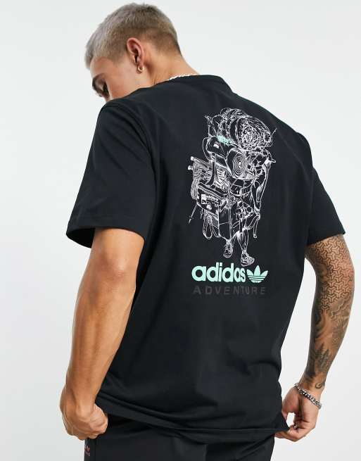 adidas Originals Adventure t shirt in black with backpack back print