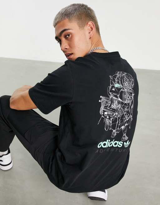 adidas Originals Adventure t-shirt in black with backpack