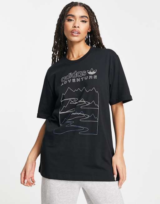 adidas Originals Adventure T Shirt in Schwarz mit Berg Print ASOS