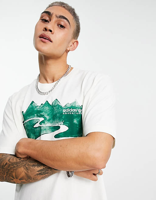  adidas Originals Adventure t-shirt in white with mountain print 