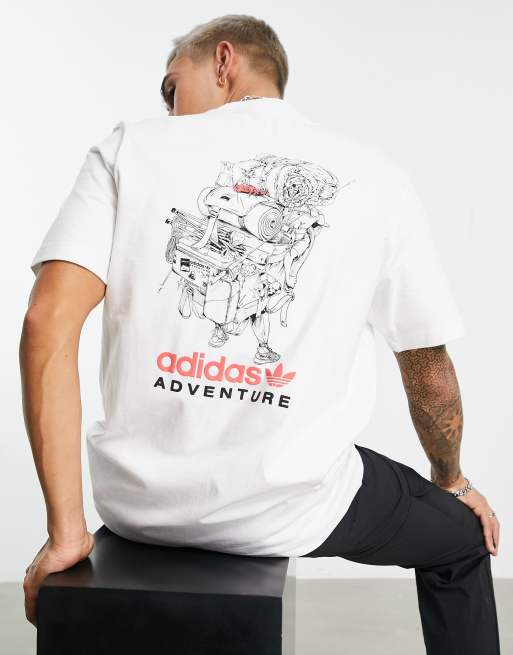 adidas Originals - Adventure - T-shirt met backpacker print op achterkant in wit