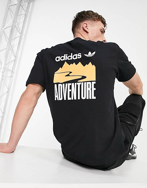 adidas Originals adventure t-shirt with back print in black