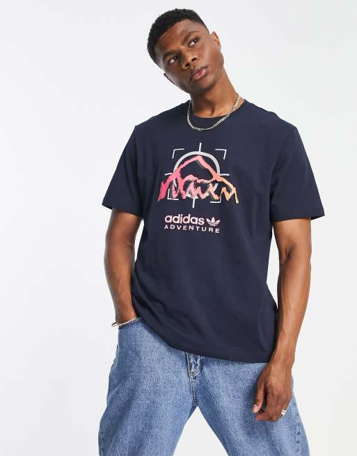 adidas Originals Adventure text back print t shirt in navy ASOS