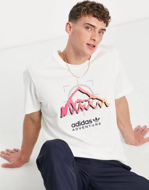 adidas Originals Adventure text back print t shirt in off white