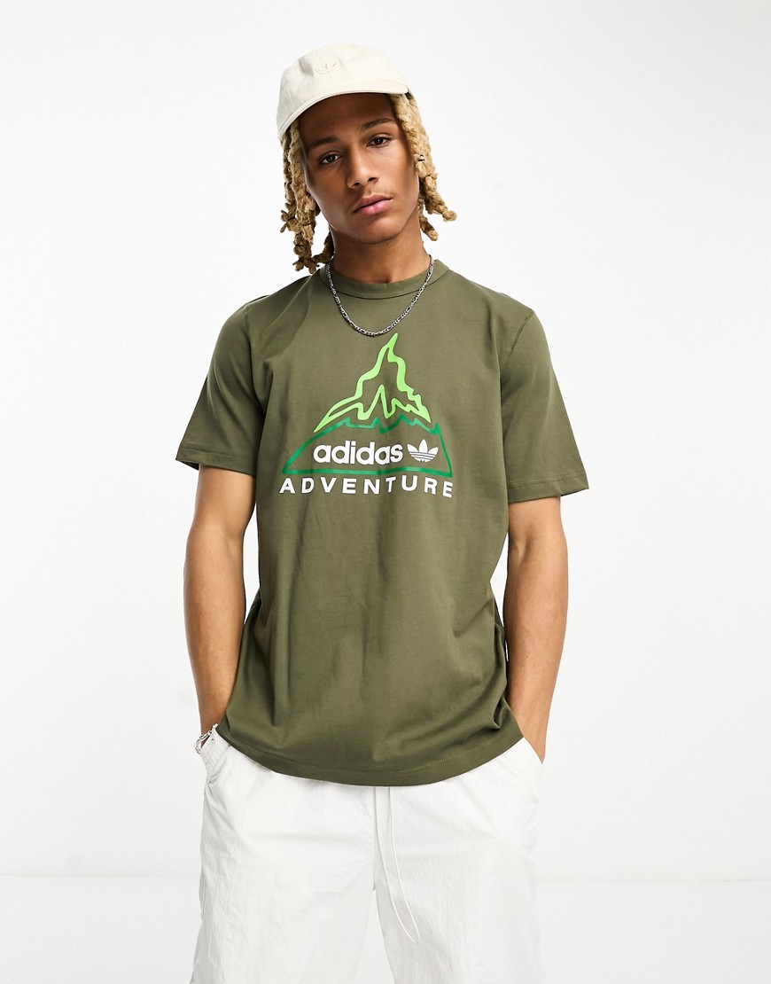 adidas Originals Adventure volcano t-shirt in olive strata-Green