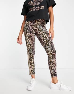 adidas Originals all over leopard print leggings in brown