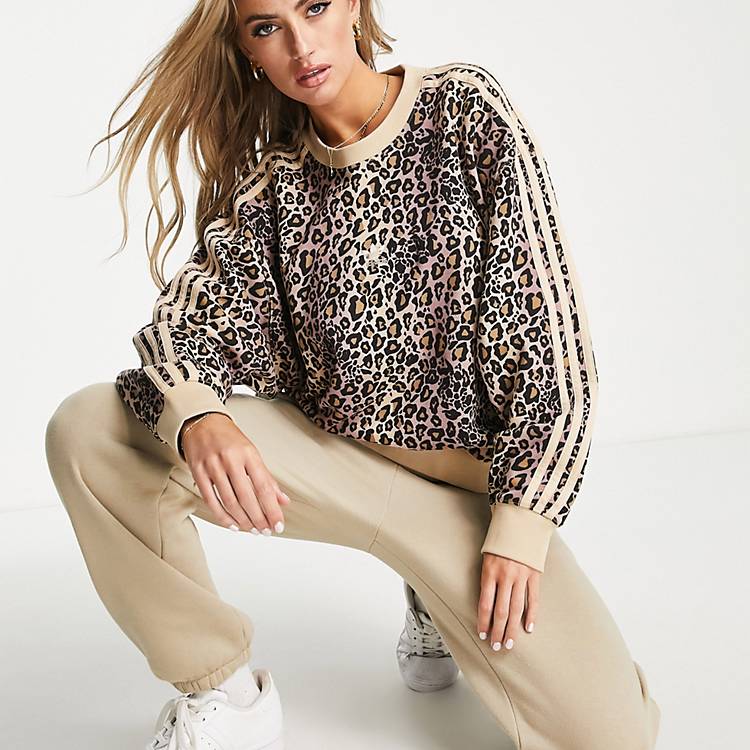 adidas Originals all over leopard print sweater in brown | ASOS