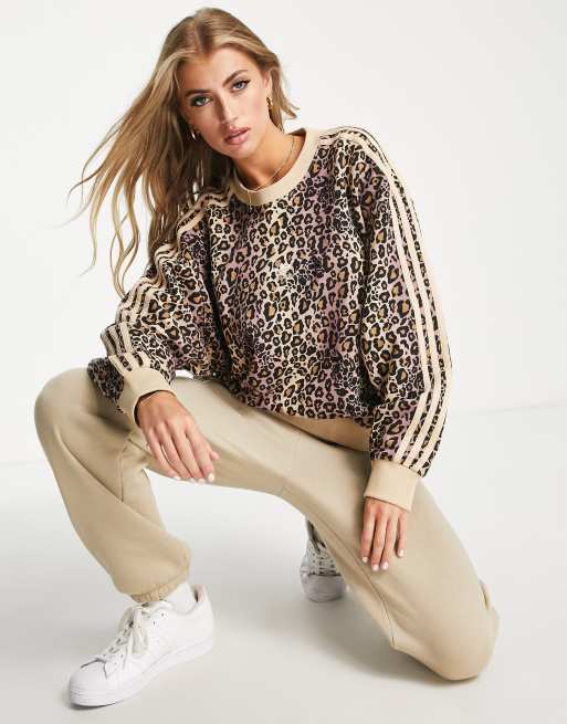 adidas Originals Plus all over leopard print sweater in brown