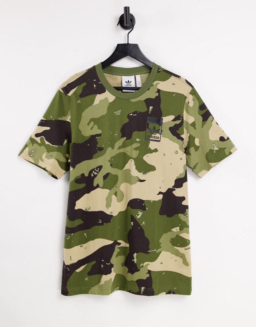 Adidas Originals all-over print camo T-shirt in khaki-Green