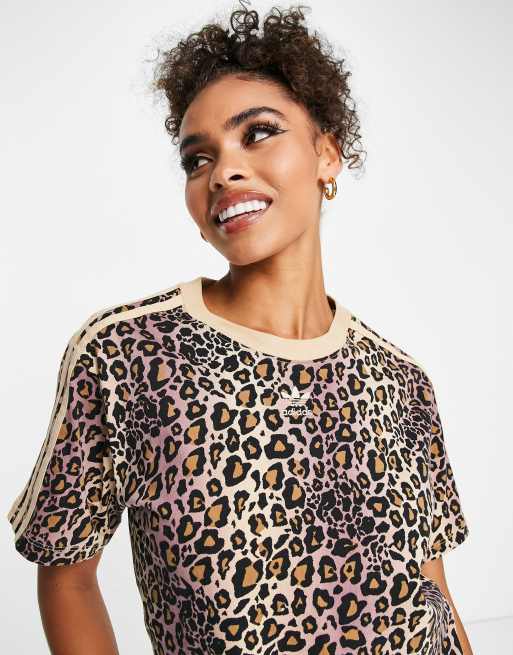 adidas Originals all over print leopard print cropped t-shirt in