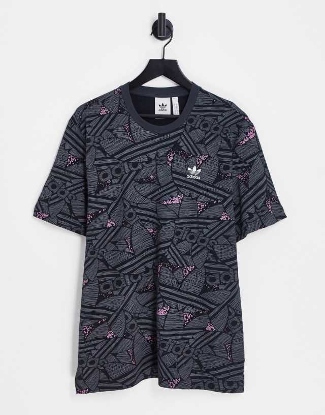 adidas Originals all over print trefoil T-shirt in gray