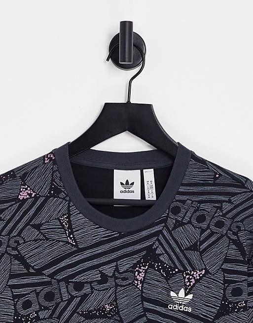 adidas Originals all over print trefoil T-shirt in gray | ASOS