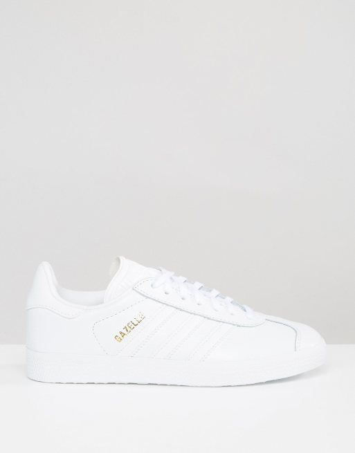 Acostumbrados a Cumplimiento a Conejo adidas Originals All White Leather Gazelle Unisex Sneakers | ASOS