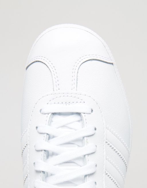 Adidas originals all white leather gazelle unisex clearance sneakers