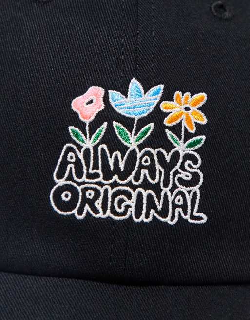 Adidas Black Cap with White Floral Embroidery adidas Originals  main image 2