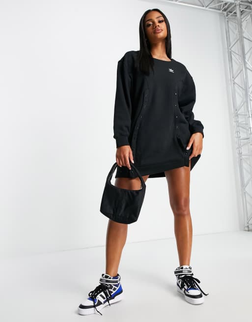 Mitt Haarvaten ontmoeten adidas Originals always original sweater dress with popper details in black  | ASOS