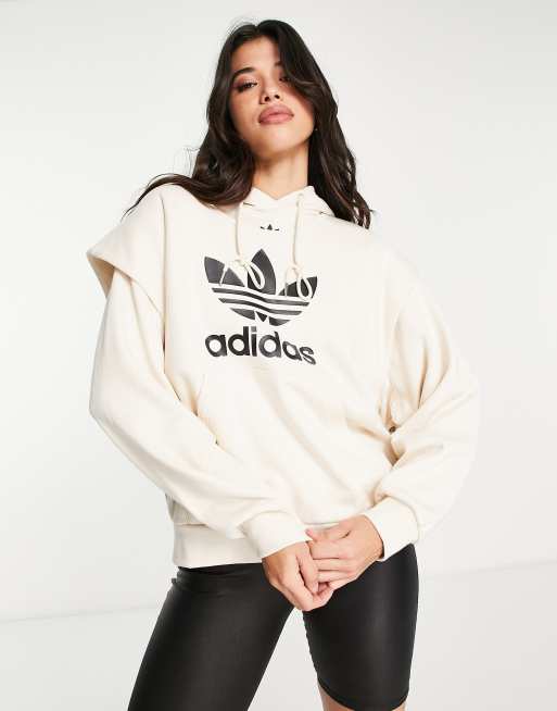 Adidas trefoil best sale hoodie women's white