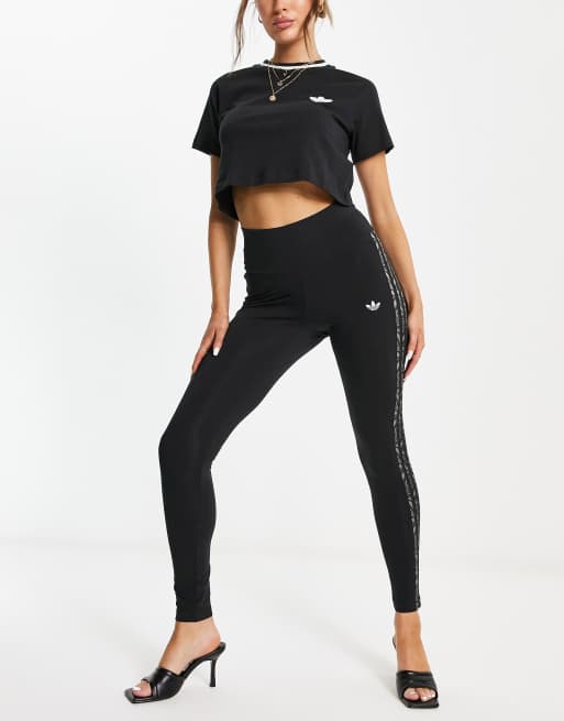 adidas Originals 'Leopard Luxe' leggings in black with leopard three