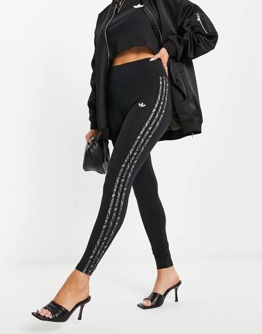 Adidas Training Leggings With Insert Detail In Black Leopard Print for Women