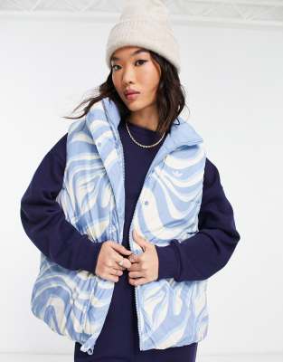 adidas Originals 'animal abstract' reversible gilet in hazy blue zebra print