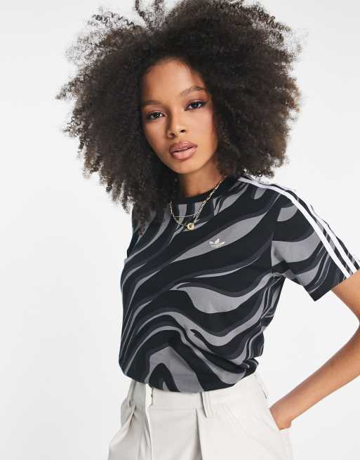 adidas Originals - 'animal abstract' - T-shirt met 3-Stripes en zebraprint in zwart