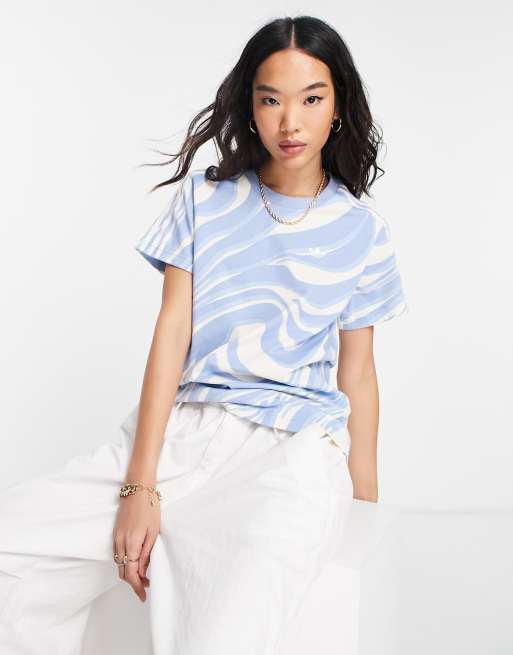 adidas Originals - 'animal abstract' - T-shirt met zebraprint in gebroken wit en blauw