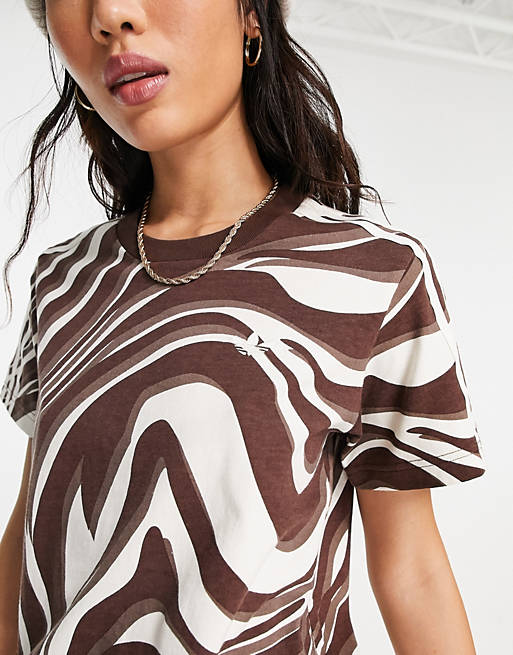 adidas Originals 'animal abstract' three stripe zebra print t-shirt in  brown and beige | ASOS