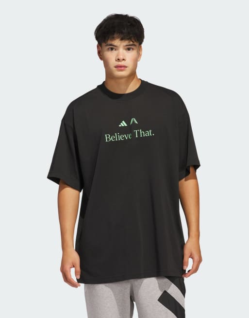 adidas Originals Anthony edwards believe that tee in black / screaming green